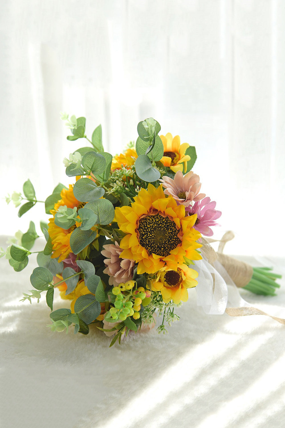 Yellow Hand Holding Bridal Bouquet with Bow