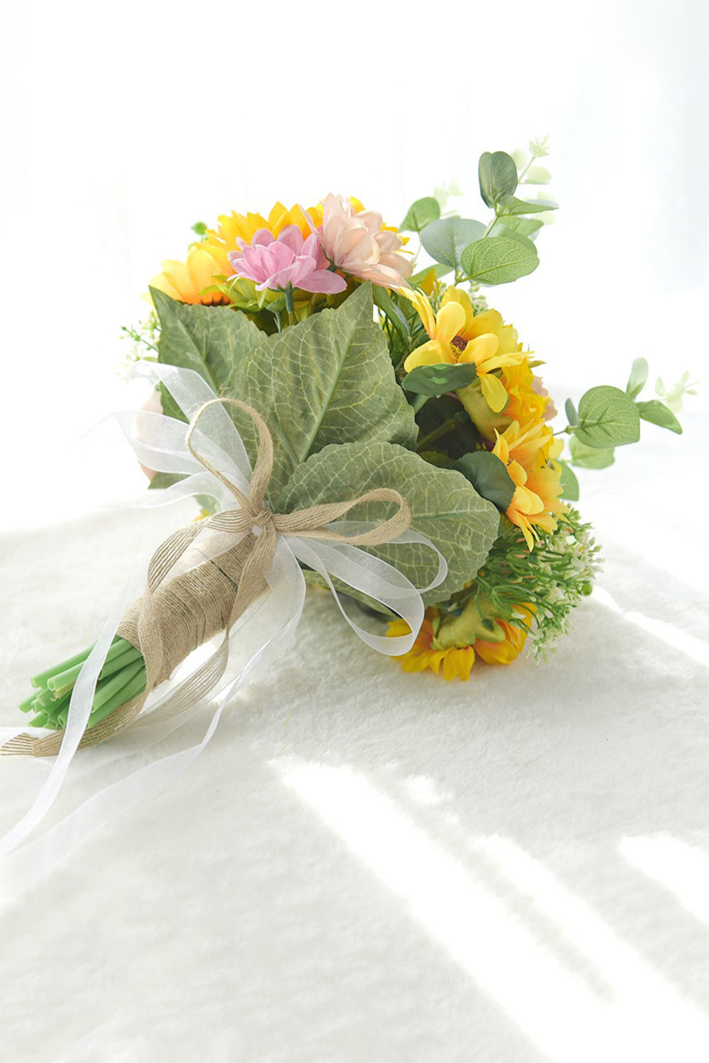 Yellow Hand Holding Bridal Bouquet with Bow
