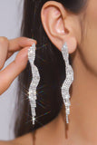 Sparkly Silver Long Wave Shaped Prom Drop Earrings with Rhinestones
