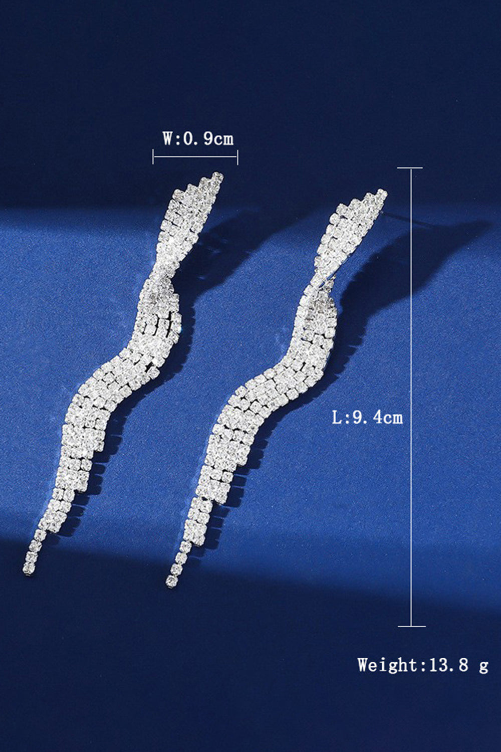 Sparkly Silver Long Wave Shaped Prom Drop Earrings with Rhinestones