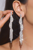 Sparkly Silver Fringed Long Prom Drop Earrings with Rhinestones