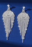 Sparkly Silver Teardrop Fringed Prom Drop Earrings with Rhinestones