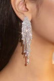 Sparkly Fashion Silver Fringed Prom Drop Earrings with Rhinestones