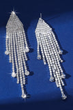 Sparkly Fashion Silver Fringed Prom Drop Earrings with Rhinestones
