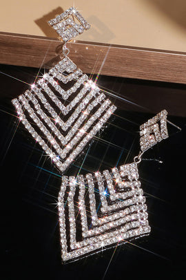 Sparkly Silver Party Drop Earrings with Rhinestones