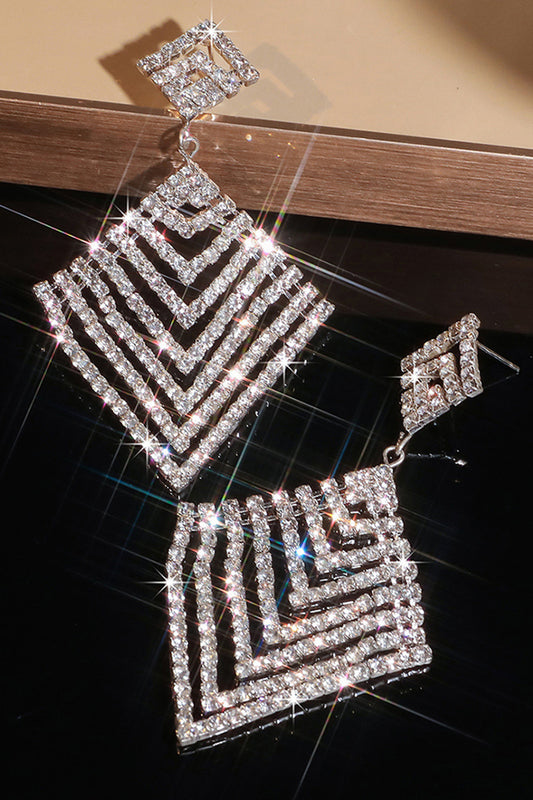 Sparkly Silver Party Drop Earrings with Rhinestones