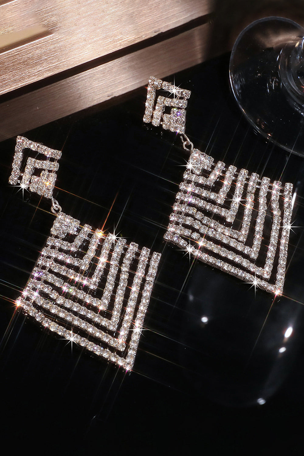 Sparkly Silver Party Drop Earrings with Rhinestones