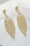 Sparkly Golden Fringed Party Drop Earrings with Rhinestones