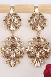 Sparkly Pink Flower Shaped Prom Drop Earrings with Rhinestones
