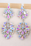 Sparkly Pink Flower Shaped Prom Drop Earrings with Rhinestones