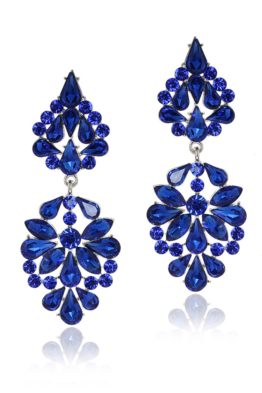 Sparkly Pink Flower Shaped Prom Drop Earrings with Rhinestones