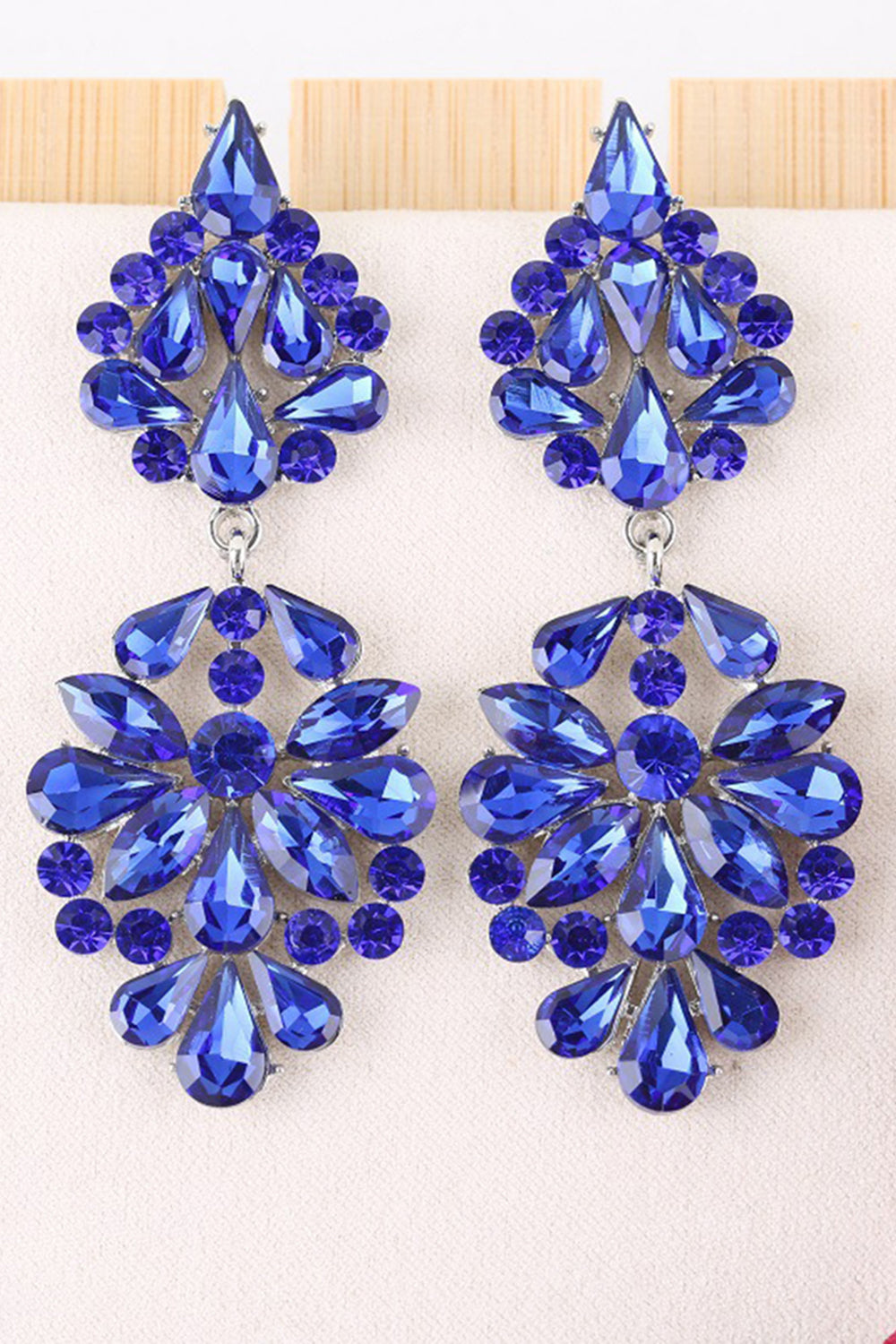 Sparkly Pink Flower Shaped Prom Drop Earrings with Rhinestones