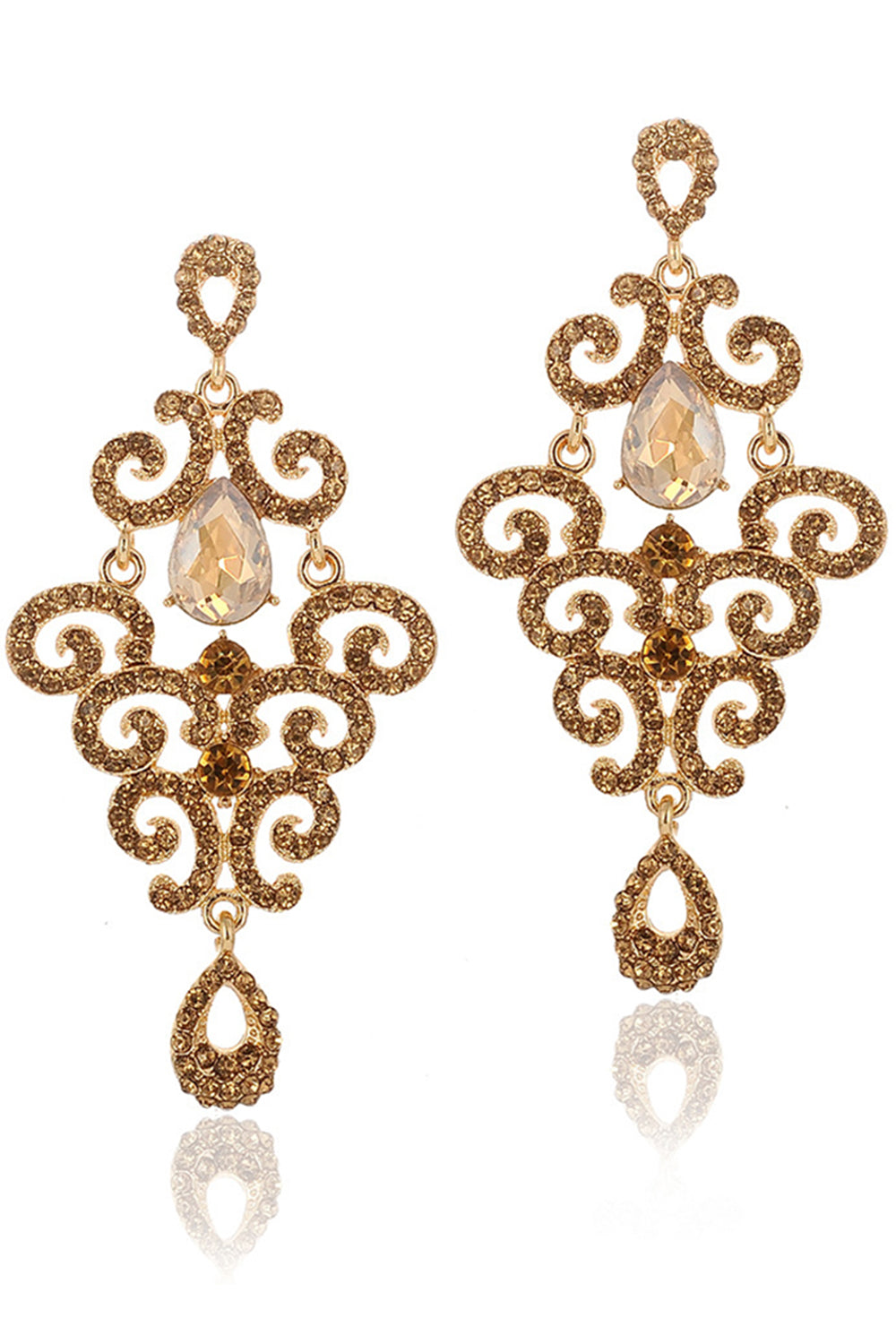 Gold Sparkly Prom Drop Earrings with Rhinestones