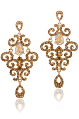 Gold Sparkly Prom Drop Earrings with Rhinestones