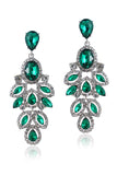 Sparkly Dark Green Leaf Shaped Prom Drop Earrings with Rhinestones