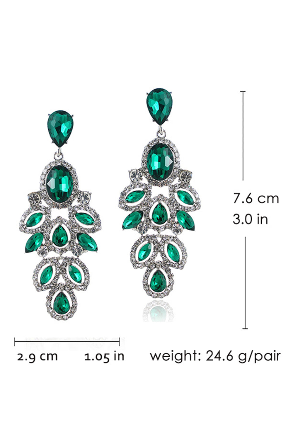 Sparkly Dark Green Leaf Shaped Prom Drop Earrings with Rhinestones