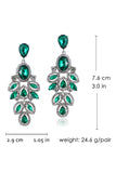 Sparkly Dark Green Leaf Shaped Prom Drop Earrings with Rhinestones