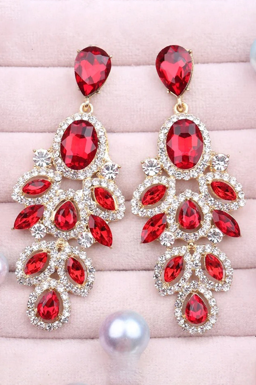 Sparkly Dark Green Leaf Shaped Prom Drop Earrings with Rhinestones