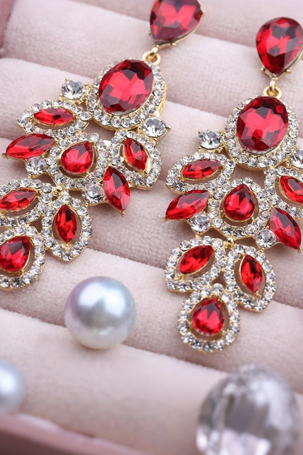 Sparkly Dark Green Leaf Shaped Prom Drop Earrings with Rhinestones