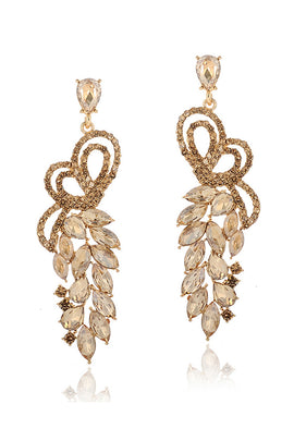 Sparkly Golden Leaf Shaped Party Drop Earrings with Rhinestones