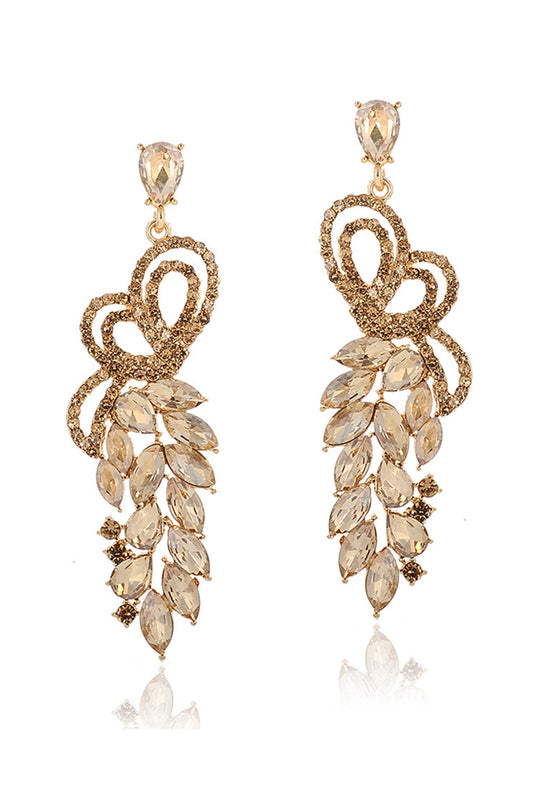 Sparkly Golden Leaf Shaped Party Drop Earrings with Rhinestones