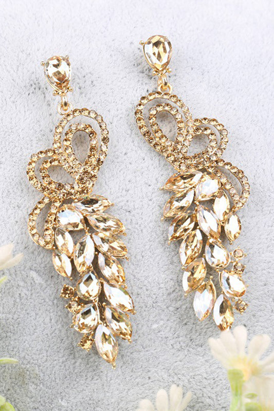Sparkly Golden Leaf Shaped Party Drop Earrings with Rhinestones