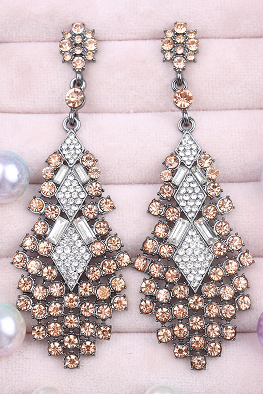 Sparkly Golden Teardrop Party Drop Earrings with Rhinestones