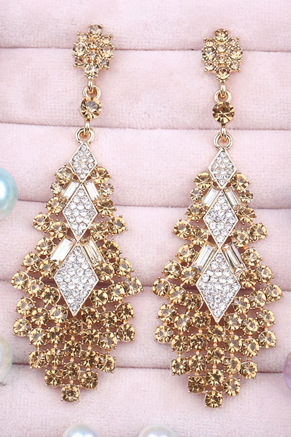 Sparkly Golden Teardrop Party Drop Earrings with Rhinestones
