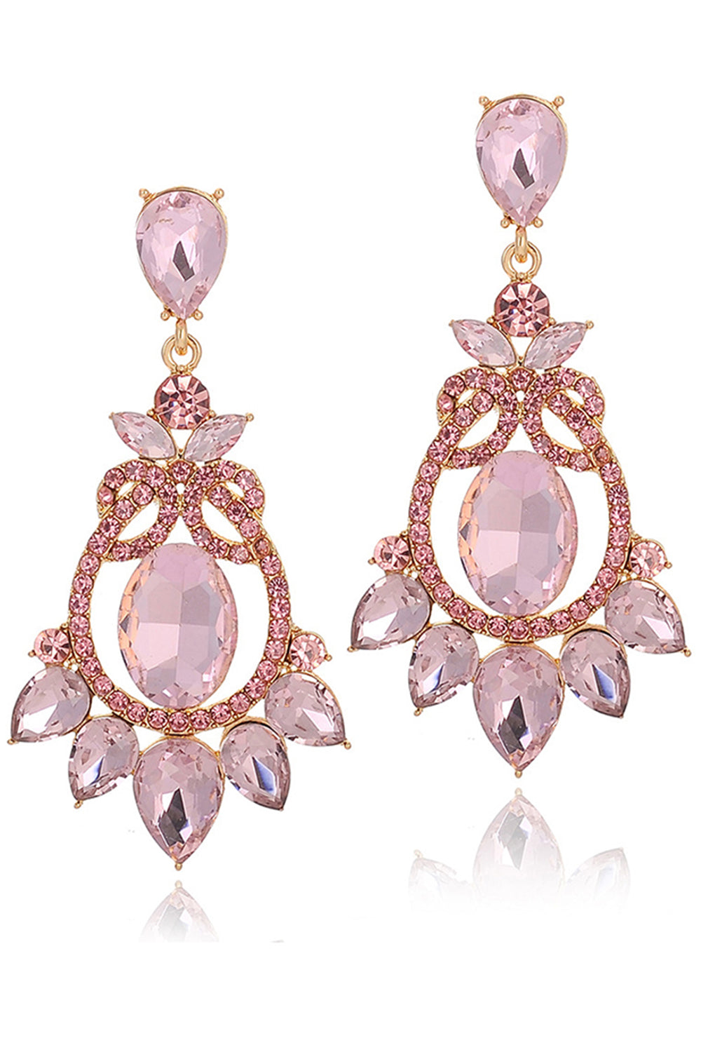 Sparkly Pink Vintage Party Drop Earrings with Rhinestones