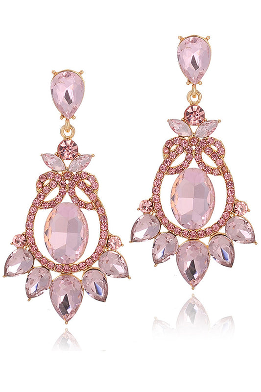 Sparkly Pink Vintage Party Drop Earrings with Rhinestones