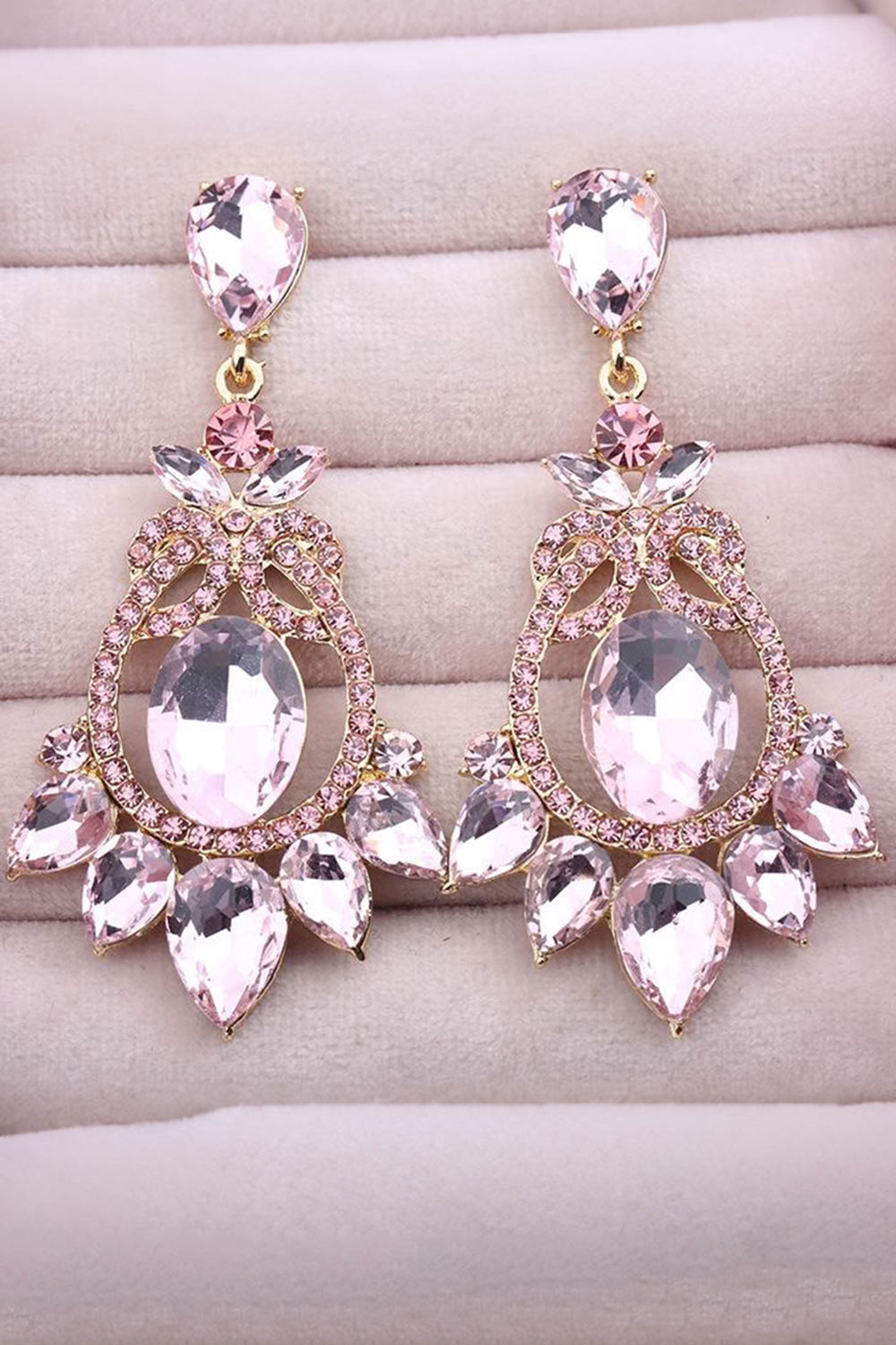 Sparkly Pink Vintage Party Drop Earrings with Rhinestones
