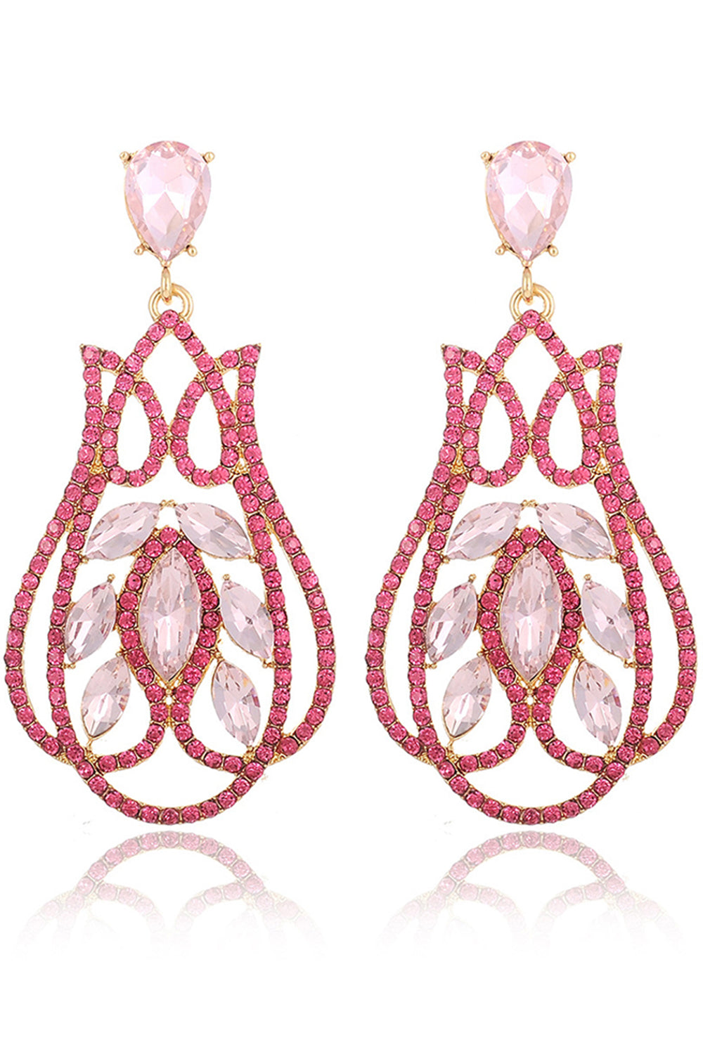 Sparkly Fuchsia Prom Drop Earrings with Rhinestones