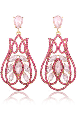 Sparkly Fuchsia Prom Drop Earrings with Rhinestones