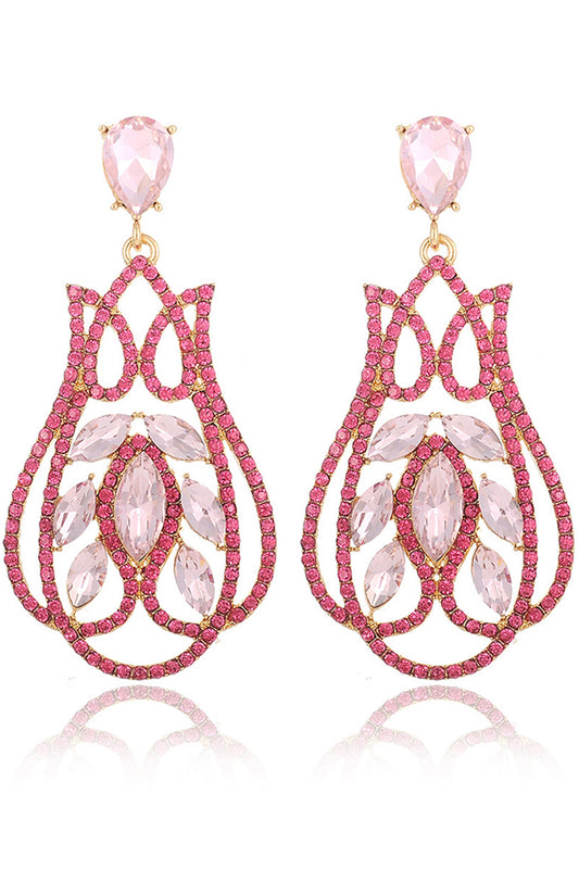 Sparkly Fuchsia Prom Drop Earrings with Rhinestones