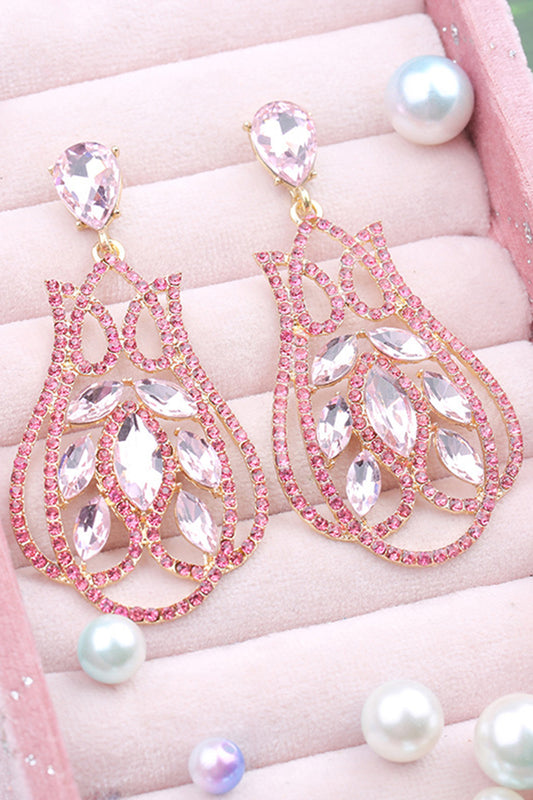 Sparkly Fuchsia Prom Drop Earrings with Rhinestones