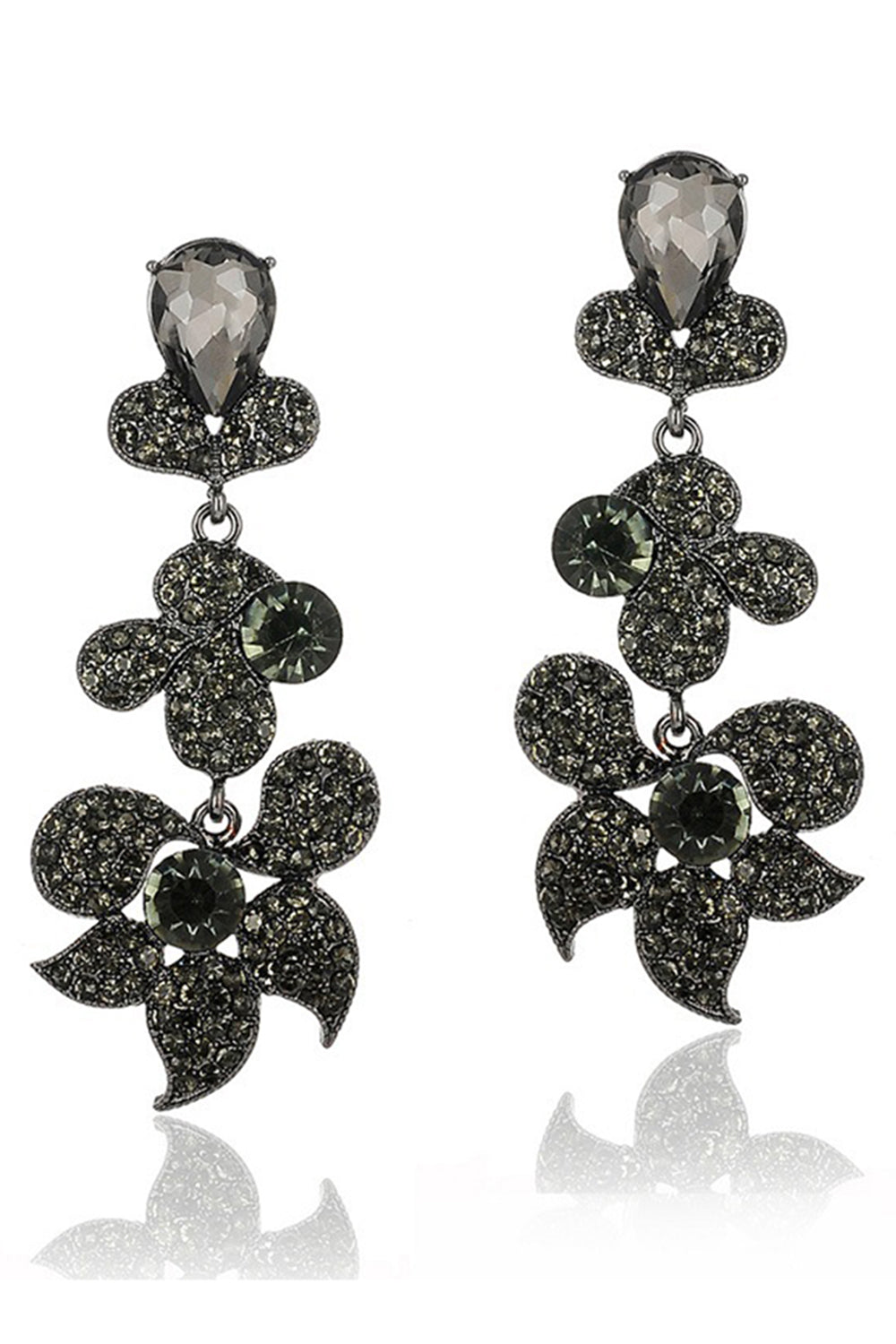 Sparkly Golden Flower Shaped Prom Drop Earrings with Rhinestones