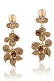 Sparkly Golden Flower Shaped Prom Drop Earrings with Rhinestones