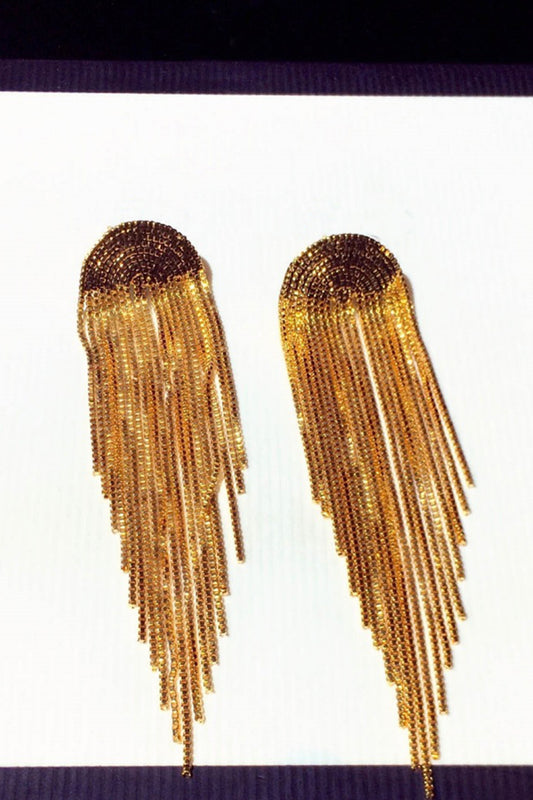 Sparkly Golden Fringed Prom Drop Earrings