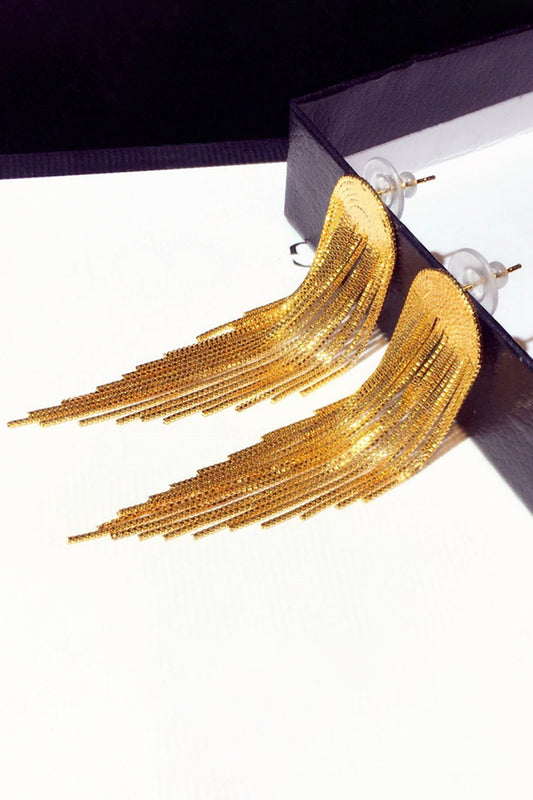 Sparkly Golden Fringed Prom Drop Earrings