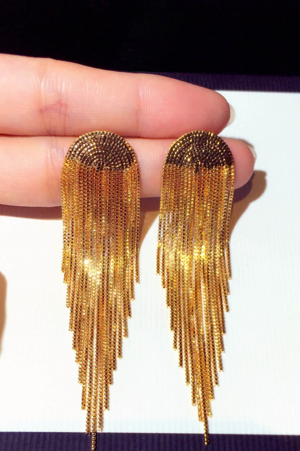 Sparkly Golden Fringed Prom Drop Earrings