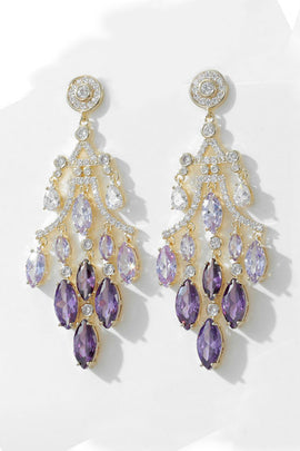 Sparkly Purple Leaf Shaped Prom Drop Earrings with Rhinestones