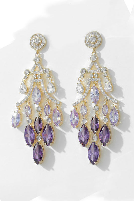 Sparkly Purple Leaf Shaped Prom Drop Earrings with Rhinestones