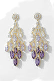 Sparkly Purple Leaf Shaped Prom Drop Earrings with Rhinestones