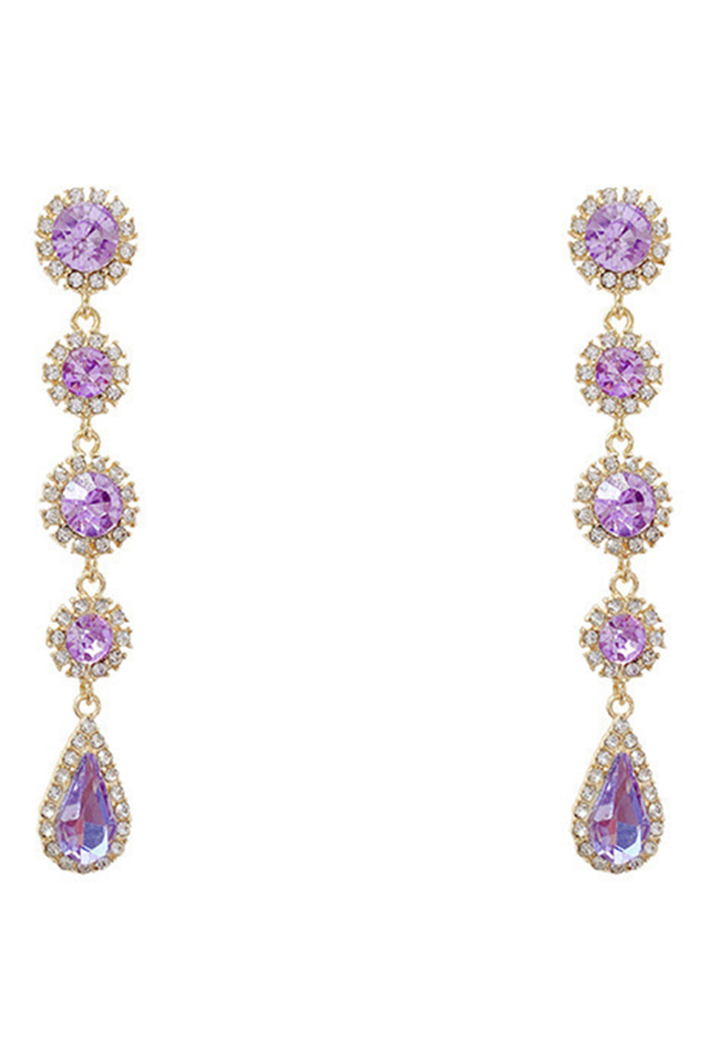 Sparkly Purple Long Prom Drop Earrings with Rhinestones