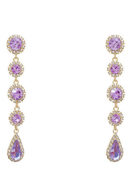 Sparkly Purple Long Prom Drop Earrings with Rhinestones