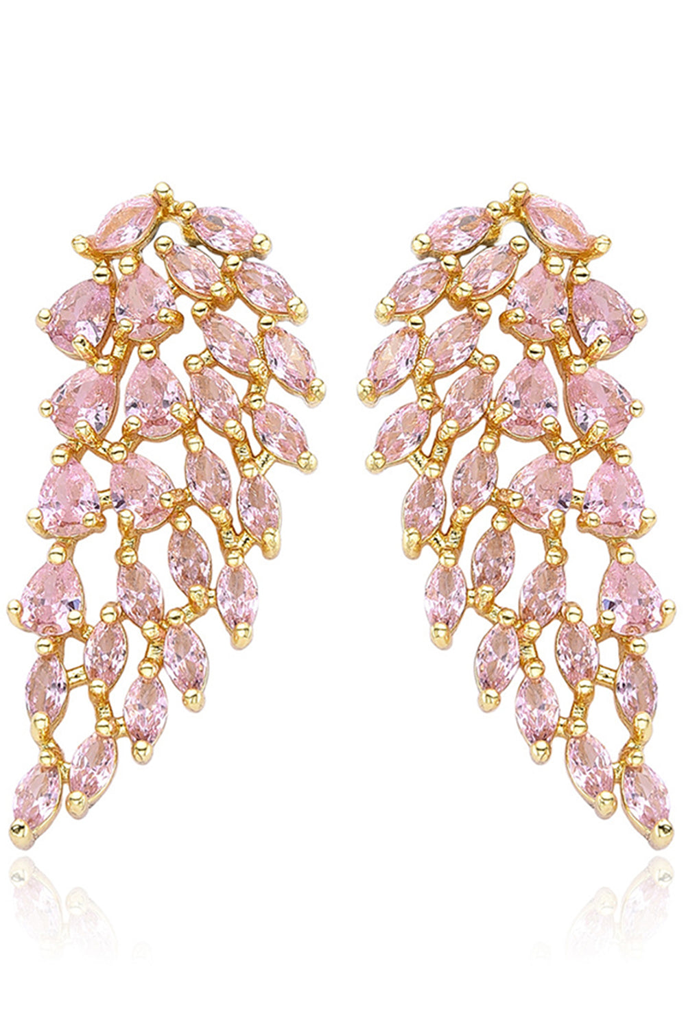 Sparkly Pink Leaf Shaped Prom Drop Earrings with Rhinestones