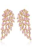 Sparkly Pink Leaf Shaped Prom Drop Earrings with Rhinestones