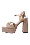 Rose Golden Chunky Open Toe Prom High Heels