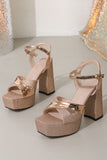 Rose Golden Chunky Open Toe Prom High Heels