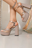 Rose Golden Chunky Open Toe Prom High Heels